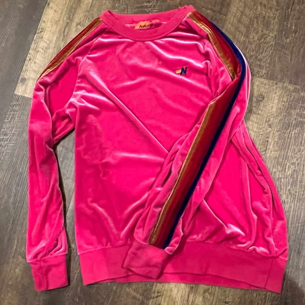 Aviator Nation Pink Velvet Velour Sweatshirt